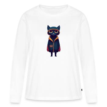 Chat en pull - T-shirt manches longues Premium bio Femme - blanc - Devant - Julia (174cm)