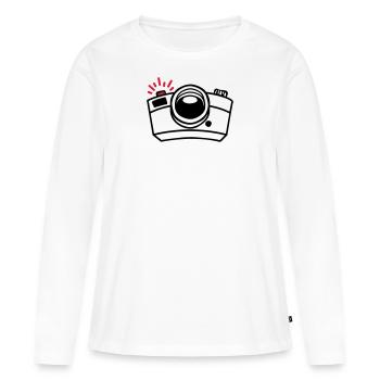 Dessin de caméra photo pour les photographes passionnés - T-shirt manches longues Premium bio Femme - blanc - Devant - Julia (174cm)