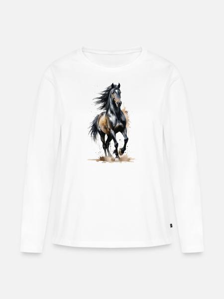 Schneidiger schwarzer Hengst - Aquarell - Frauen Premium Bio Langarmshirt - Weiß