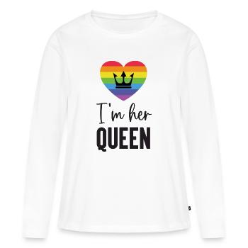 Mois de la fierté LGBT - Je suis sa reine - T-shirt manches longues Premium bio Femme - blanc - Devant - Julia (174cm)