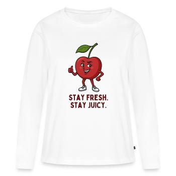 Cherry dit : Reste frais Reste juteux - T-shirt manches longues Premium bio Femme - blanc - Devant - Julia (174cm)