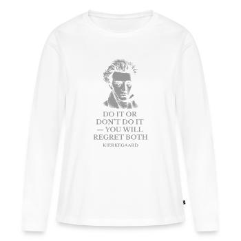 Citation de Kierkegaard - Ose ou n’en est pas - T-shirt manches longues Premium bio Femme - blanc - Devant - Julia (174cm)