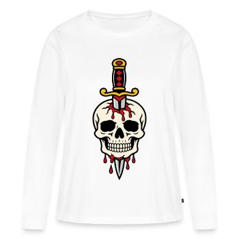 Crâne transpercé par dague style tattoo - T-shirt manches longues Premium bio Femme - blanc - Devant - Julia (174cm)