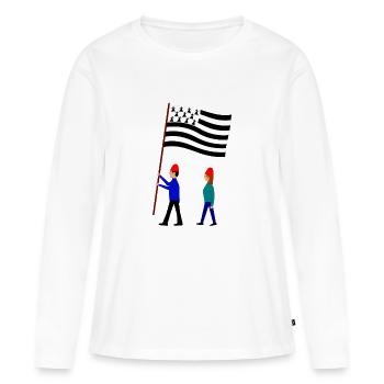Bretons - T-shirt manches longues Premium bio Femme - blanc - Devant - Julia (174cm)