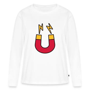 Logo de l’aimant lightning drôle - T-shirt manches longues Premium bio Femme - blanc - Devant - Julia (174cm)