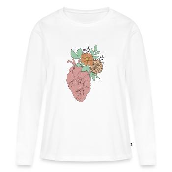 anatomisches Herz mit Blumen, Outline weiß - Frauen Premium Bio Langarmshirt - Weiß - Vorne - Julia (174cm)
