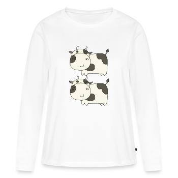 Vache double - T-shirt manches longues Premium bio Femme - blanc - Devant - Julia (174cm)