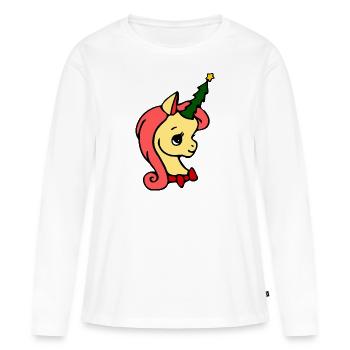 cute unicorn with fir tree for Christmas - Women's Premium Organic Long Sleeve Shirt - white - Front - Julia (174cm)