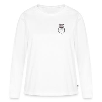 Hippopotames dans la poche - T-shirt manches longues Premium bio Femme - blanc - Devant - Julia (174cm)