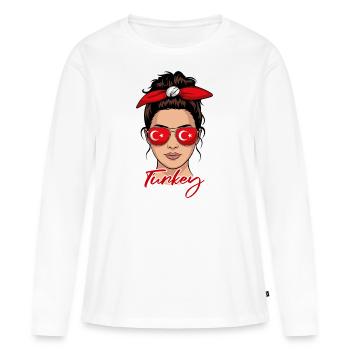 Turkish Girl Woman Flag Turkey - Women's Premium Organic Long Sleeve Shirt - white - Front - Julia (174cm)