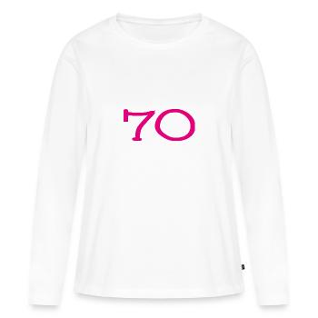 70. 70 JAHRE. 70-JÄHRIGES JUBILÄUM. 70-JÄHRIGES JUBILÄUM. - Frauen Premium Bio Langarmshirt - Weiß - Vorne - Julia (174cm)
