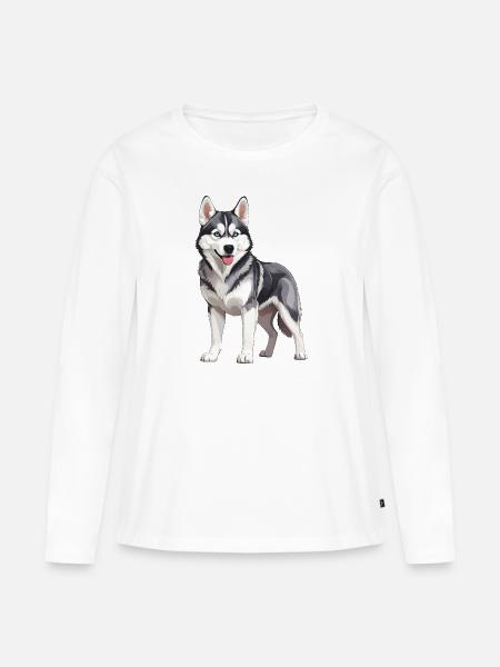 Niedlicher Husky - Frauen Premium Bio Langarmshirt - Weiß