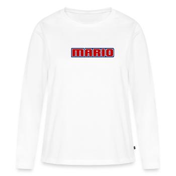 Cadeau Mario Pixel Gamer 8 bits - T-shirt manches longues Premium bio Femme - blanc - Devant - Julia (174cm)