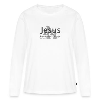 Christian Design Jésus, Alpha et Oméga - T-shirt manches longues Premium bio Femme - blanc - Devant - Julia (174cm)
