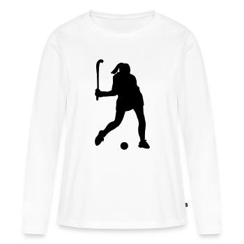 Image d’ombre d’un joueur de hockey - T-shirt manches longues Premium bio Femme - blanc - Devant - Julia (174cm)