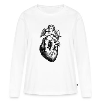 Ange vintage romantique sur cœur avec une flèche - T-shirt manches longues Premium bio Femme - blanc - Devant - Julia (174cm)