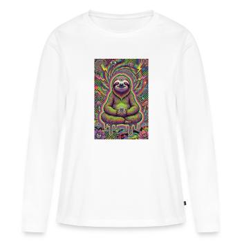 Paresseux méditateur psychédélique - T-shirt manches longues Premium bio Femme - blanc - Devant - Julia (174cm)