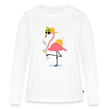 Design d’été flamant – Ambiance tropicale - T-shirt manches longues Premium bio Femme - blanc - Devant - Julia (174cm)