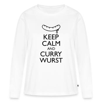 Reste calme et Curry Sausage - T-shirt manches longues Premium bio Femme - blanc - Devant - Julia (174cm)