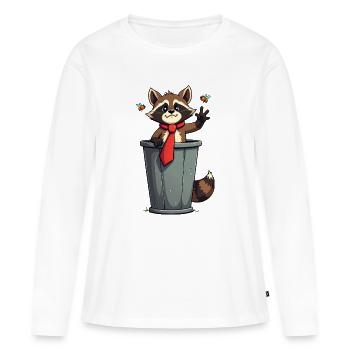 Waschbär in Mülltonne mit roter Krawatte - Frauen Premium Bio Langarmshirt - Weiß - Vorne - Julia (174cm)