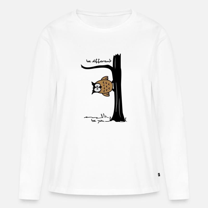 Eule auf Baum "be different, be you" - Frauen Premium Bio Langarmshirt - Weiß