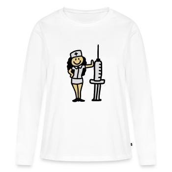 Infirmière médecin avec une seringue - T-shirt manches longues Premium bio Femme - blanc - Devant - Julia (174cm)