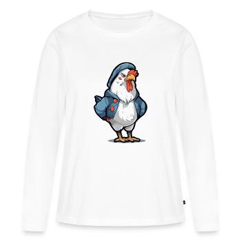 Bobby le coq grognon - T-shirt manches longues Premium bio Femme - blanc - Devant - Julia (174cm)