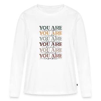 Positive Mind, Vibes & Life Design - Frauen Premium Bio Langarmshirt - Weiß - Vorne - Julia (174cm)