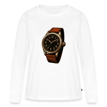 Montre d’aviateur pour les collectionneurs de montres vintage - T-shirt manches longues Premium bio Femme - blanc - Devant - Julia (174cm)