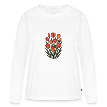 Tulipes - T-shirt manches longues Premium bio Femme - blanc - Devant - Julia (174cm)