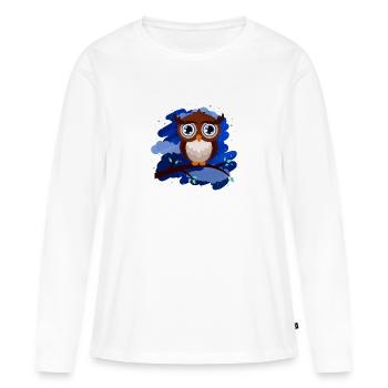 Hibou (ciel nocturne) - T-shirt manches longues Premium bio Femme - blanc - Devant - Julia (174cm)