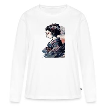Geisha Watercolor Sea Waves Asian Art Woman - Women's Premium Organic Long Sleeve Shirt - white - Front - Julia (174cm)