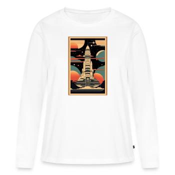 Vaisseau spatial japonais dans le style d’un pri de bloc de bois - T-shirt manches longues Premium bio Femme - blanc - Devant - Julia (174cm)