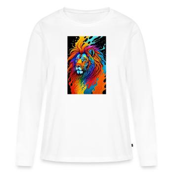 Art coloré Potrait Lion 1 - T-shirt manches longues Premium bio Femme - blanc - Devant - Julia (174cm)