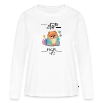 Zwergspitz Winziger Körper Riesiges Herz - Frauen Premium Bio Langarmshirt - Weiß - Vorne - Julia (174cm)