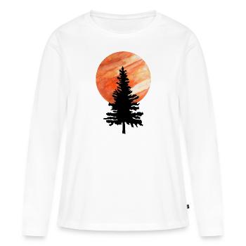Arbre pin et lune - T-shirt manches longues Premium bio Femme - blanc - Devant - Julia (174cm)
