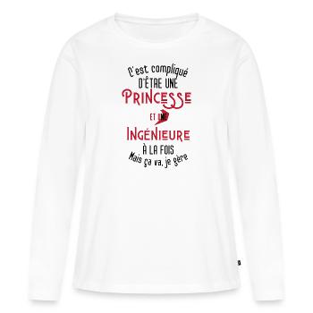 C'est compliqué d'être Une Princesse et Ingénieure - T-shirt manches longues Premium bio Femme - blanc - Devant - Julia (174cm)