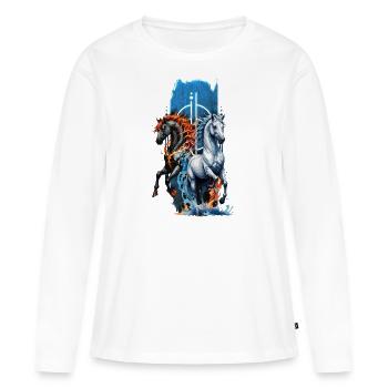 Ätherische Harmonie: Majestätisches Wasser- und Feuerpferd - Frauen Premium Bio Langarmshirt - Weiß - Vorne - Julia (174cm)