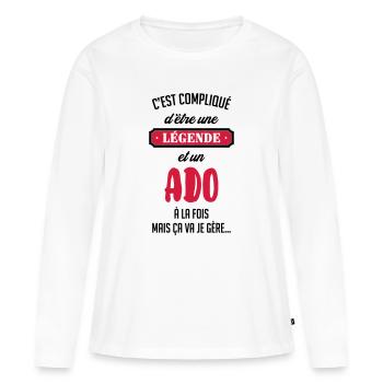 adolescent / enfant / ado / adolescente - T-shirt manches longues Premium bio Femme - blanc - Devant - Julia (174cm)