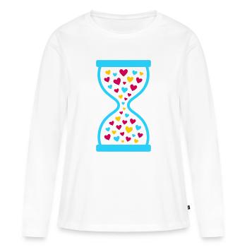 L’amour ne s’arrête jamais - Sablier de l’amour intemporel - T-shirt manches longues Premium bio Femme - blanc - Devant - Julia (174cm)