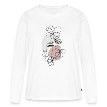 Line Art Frau mit Blumen - Minimalistische Frau - Frauen Premium Bio Langarmshirt - Weiß - Vorne - Julia (174cm)