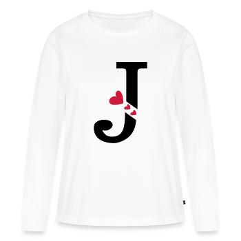 Capital lettre J avec des coeurs - T-shirt manches longues Premium bio Femme - blanc - Devant - Julia (174cm)