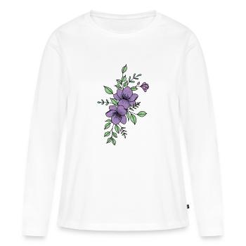 Fleur violette - T-shirt manches longues Premium bio Femme - blanc - Devant - Julia (174cm)