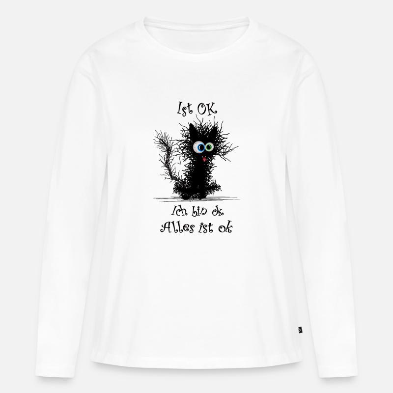Katze Ich bin ok it`s fine - Frauen Premium Bio Langarmshirt - Weiß
