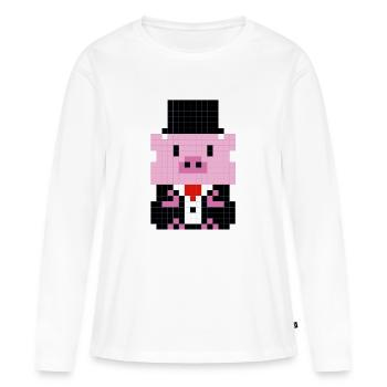 Un petit cochon en costume pixélisé - T-shirt manches longues Premium bio Femme - blanc - Devant - Julia (174cm)
