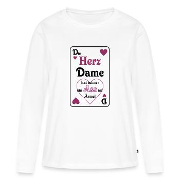 Skat Herz Dame Ass im Ärmel Schrift Mau-Mau - Frauen Premium Bio Langarmshirt - Weiß - Vorne - Julia (174cm)