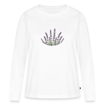 Pailles de lavande Lavande - T-shirt manches longues Premium bio Femme - blanc - Devant - Julia (174cm)