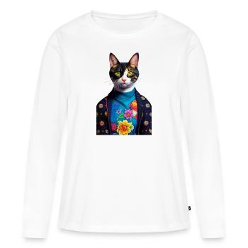 Wunderbare heimische kurzhaarige Katze wartet einsam - Frauen Premium Bio Langarmshirt - Weiß - Vorne - Julia (174cm)