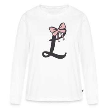 Lettre initiale L - T-shirt manches longues Premium bio Femme - blanc - Devant - Julia (174cm)