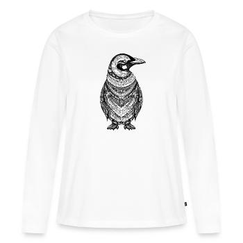 Pingouin cool avec des motifs ethno boho en noir - T-shirt manches longues Premium bio Femme - blanc - Devant - Julia (174cm)
